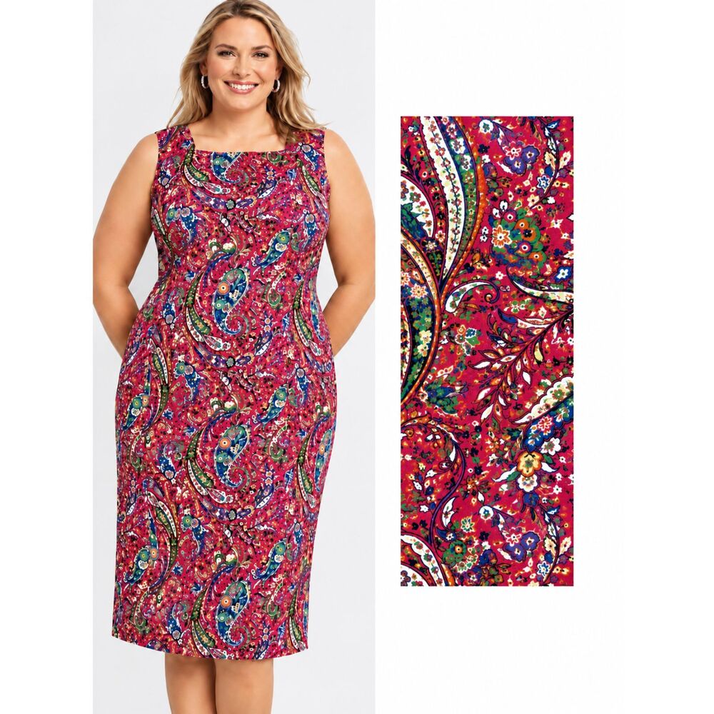 Talbots Coral Paisley Square-Neck Midi Dress Size 14W